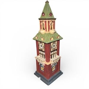 Charming Clock Tower Figurine - Red and Green for Christmas Holiday Village Town